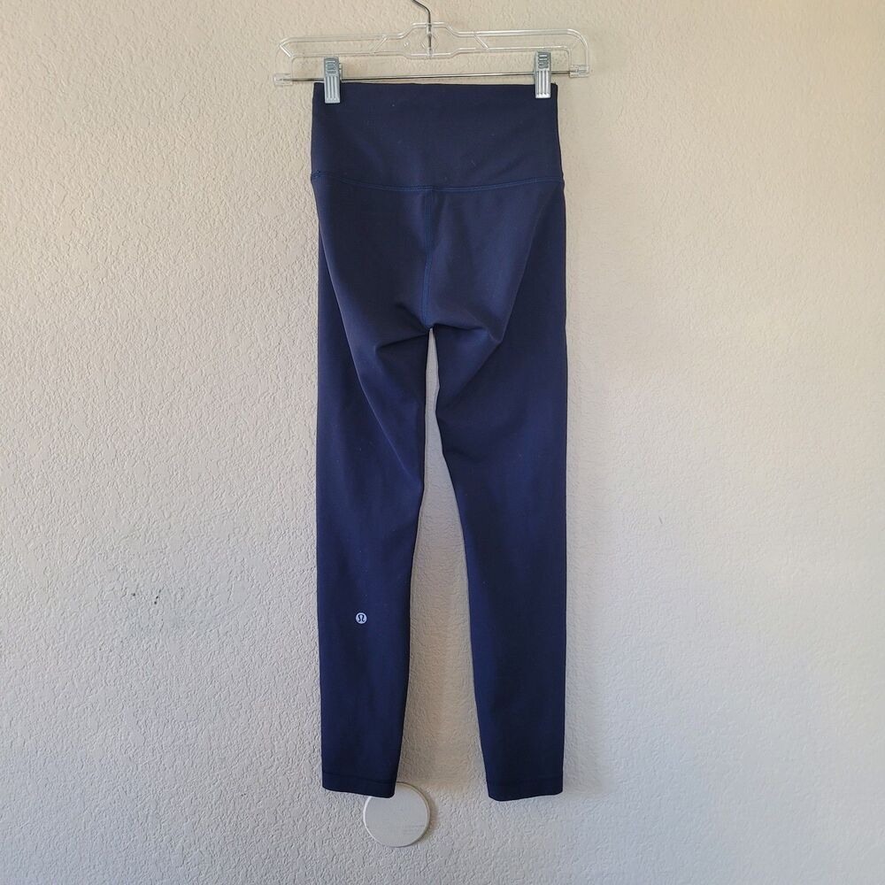 Lululemon Womens Wunder Under Crop Leggings 25" Size 4 Solid Navy Blue High Rise